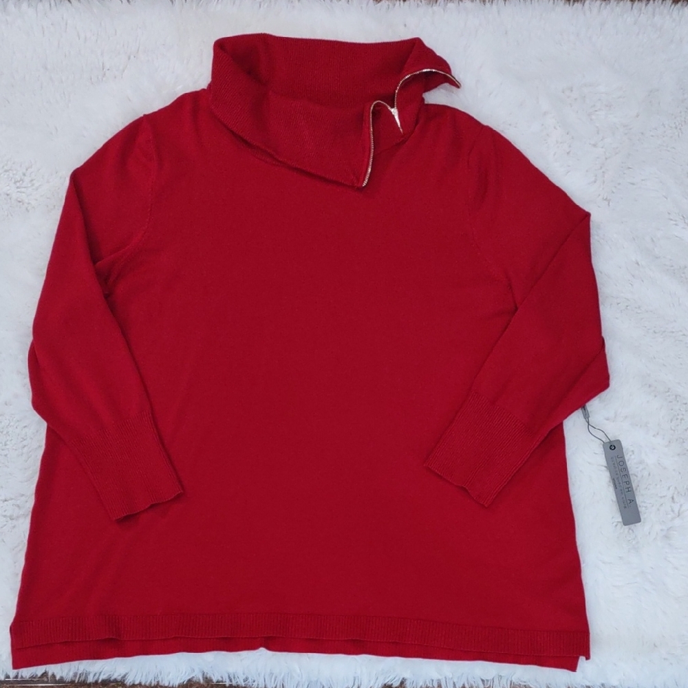 Joseph A Bright Red Asymmetric Cowl Neck Sweater